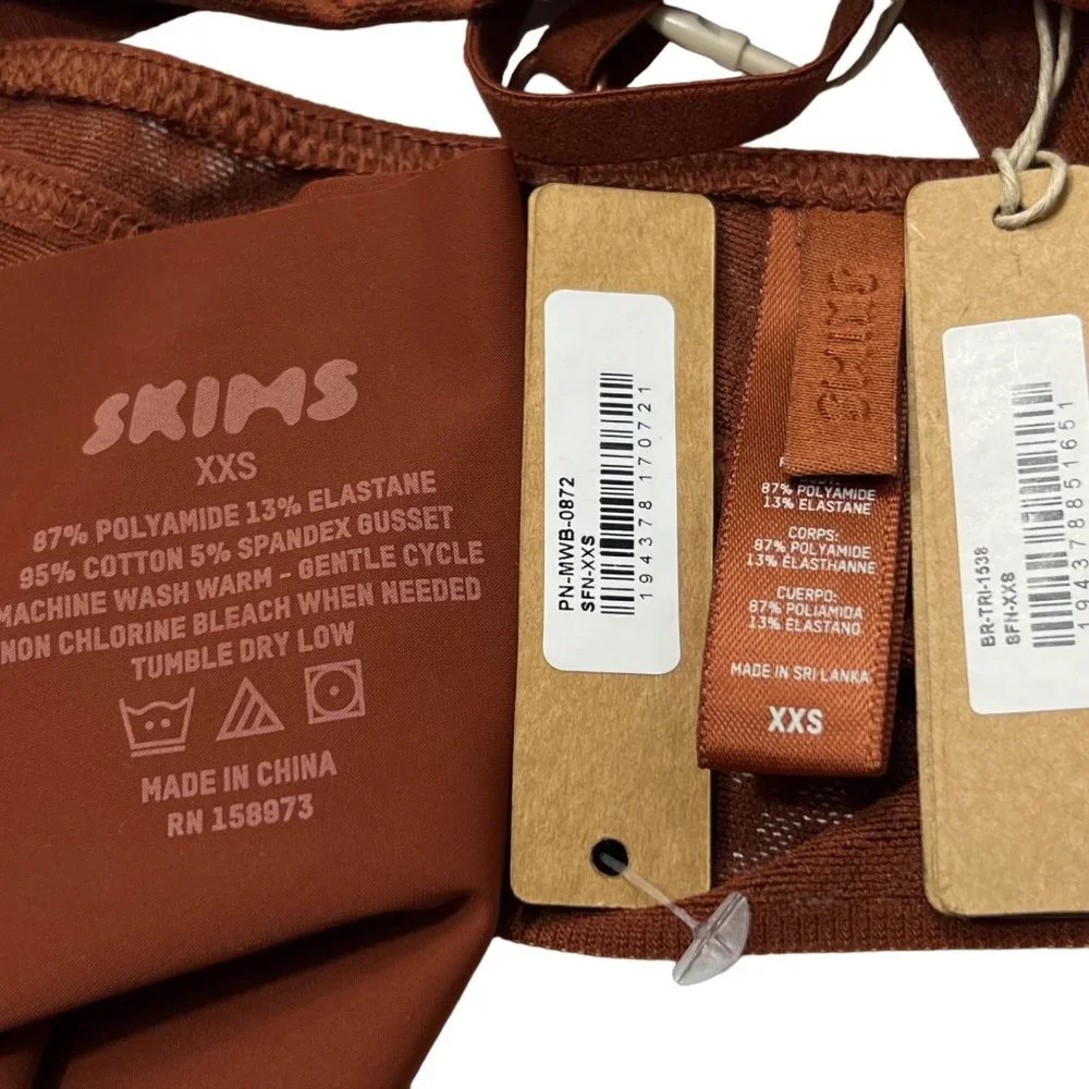 SKIMS Logo Mesh Triangle Bralette + Naked Bikini Brief‎ Saffron